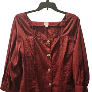 a new day Maroon Button-Front Blouse
